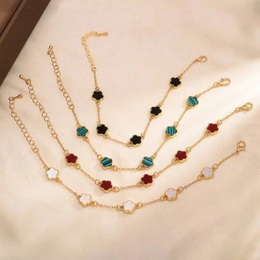 New Lucky Clover Bracelets 14K Gold Plated (Set of 4) | Various Colors